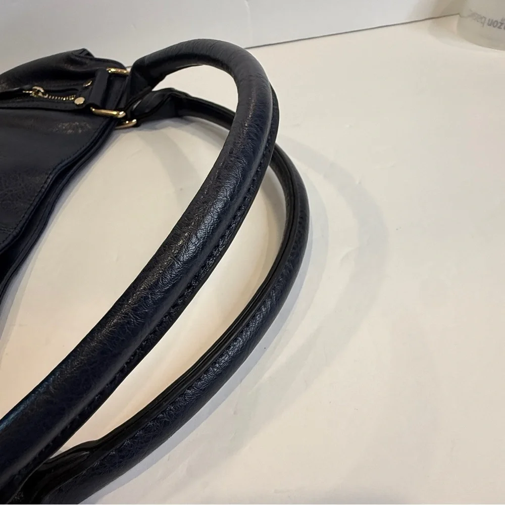 Navy Blue Faux Leather Rummy Tote Bag – Multi-Pocket 💙 Soft Inside & Outside - Picture 11 of 16